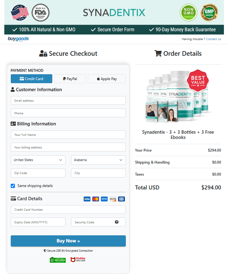 Synadentix order page